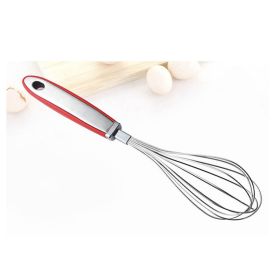 Egg Beater Manual Hand Mixer Red Stainless Steel Wire Whisk Silicone Non-Slip Handle Kitchen Tools Baking Cooking Mixing Tools Frother Foam Maker