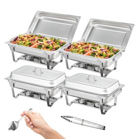 4-Pack Rectangle Chafing Dish Set with Full-Size 8Qt Pan Frame Fuel Holder