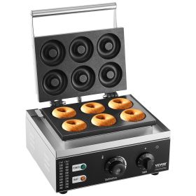 Electric Donut Maker, 1550W Commercial Doughnut Machine with Non-stick Surface, 6 Holes Double-Sided Heating Waffle Machine Makes 6 Doughnuts