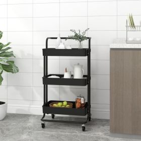 3-Tier Kitchen Trolley Black 16.5"x13.8"x33.5" Iron and ABS