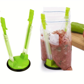 Bag Holder For Plastic Bags; Sandwich Holder; Food Storage Bags Clip; Best Opener For Freezer & Storage Baggie; Ideal Plastic Kitchen Gadget; No Hassl (Color: Green (1pc))