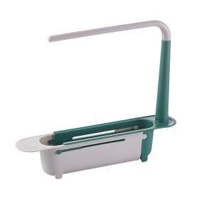 Telescopic Sink Storage Rack Maximum stretch to 17.7in,Adjustable Telescopic 2-in-1 Sink,Expandable Storage Drain Basket for Kitchen sink (Color: green)