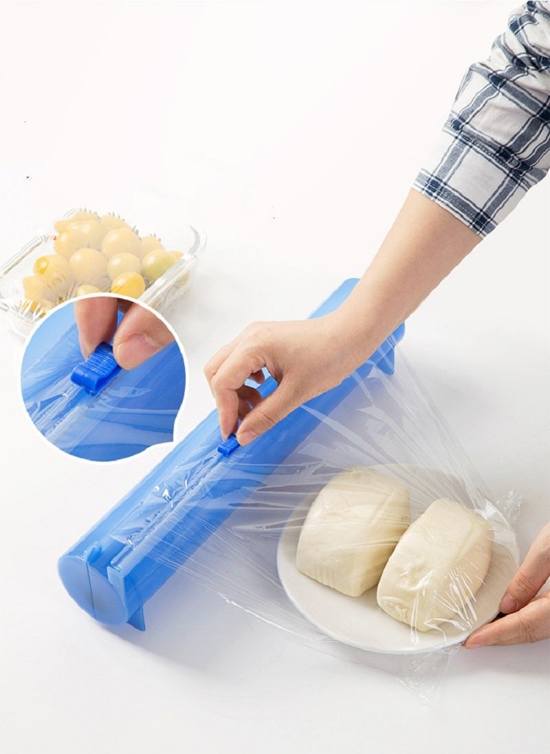Plastic Cling Wrap Storage Holder with Slide Cutter Cling Film Cutter Aluminum Foil, Parchment Paper Dispenser Plastic Cling Wrap Storage Holder with Slide Cutter Cling Film Cutter Aluminum Foil, Parchment Paper Dispenser